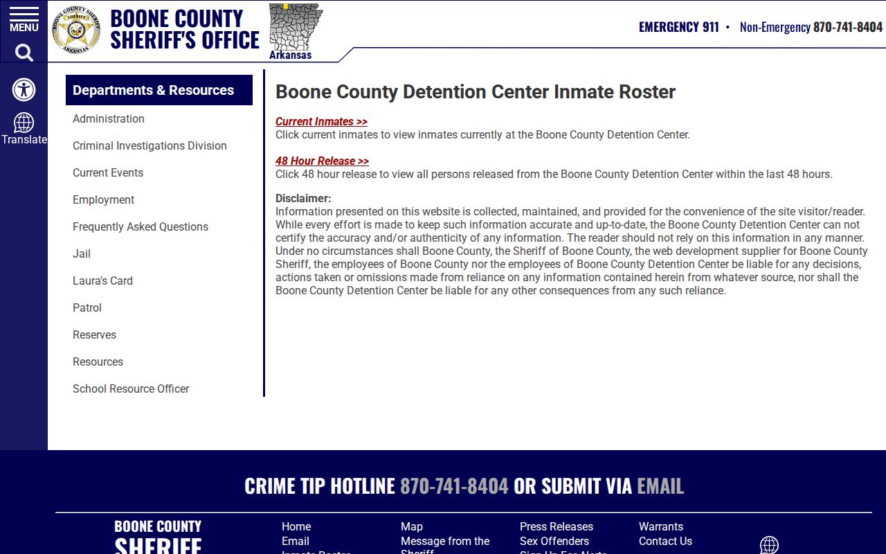 Boone County Sheriff roster choices for current inmates and 48-hour releases