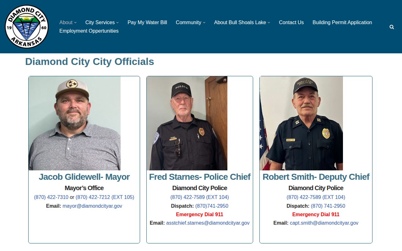 Diamond City officials page showing police contact information