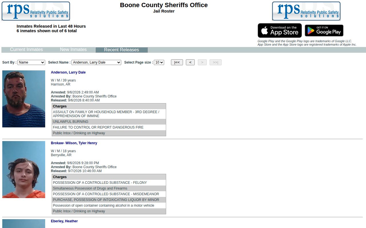 Boone County recent releases interface