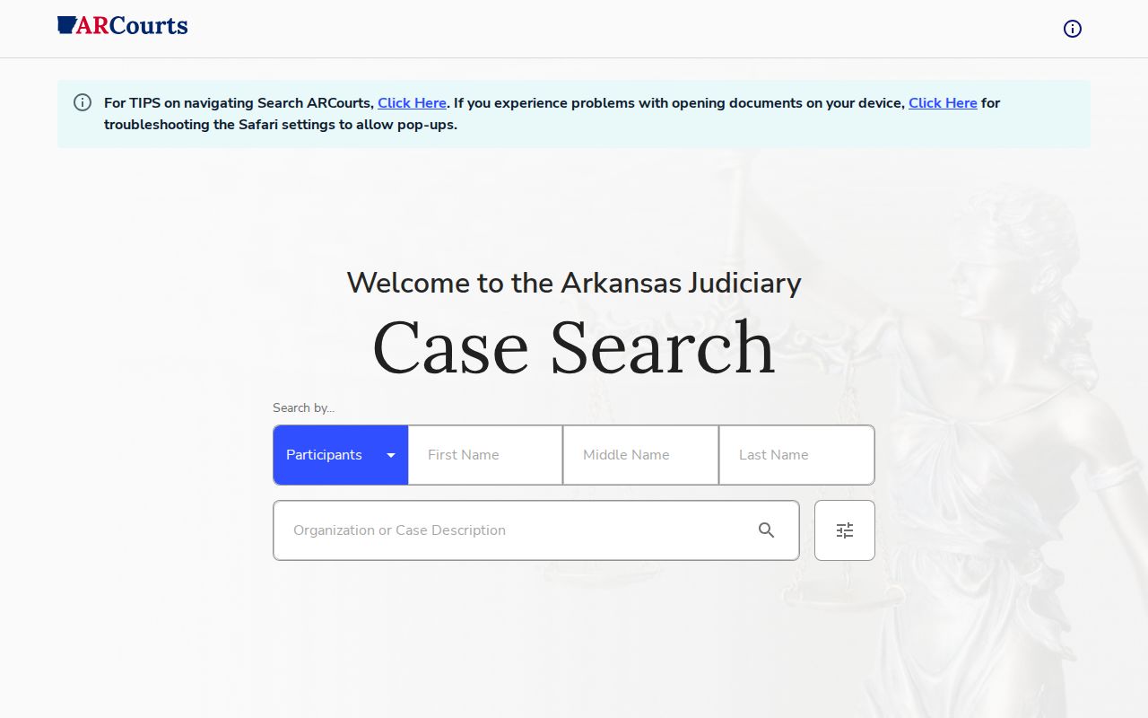 Arkansas CourtConnect public case search form